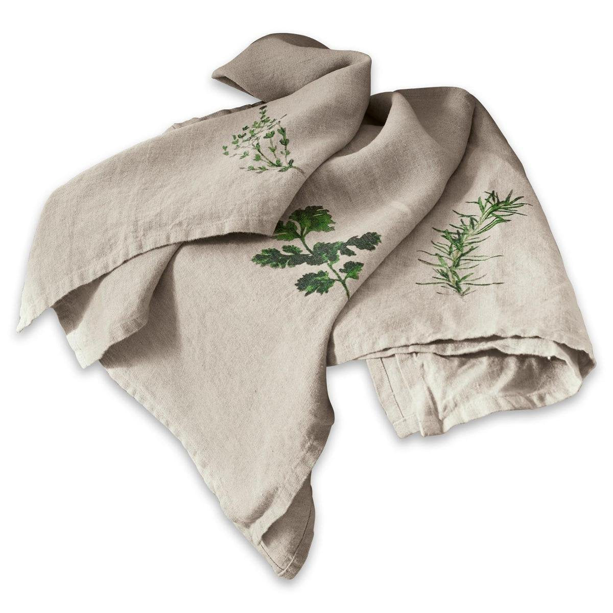 LOBERON Theedoek set van 3 Herbal Gardens beige/groen