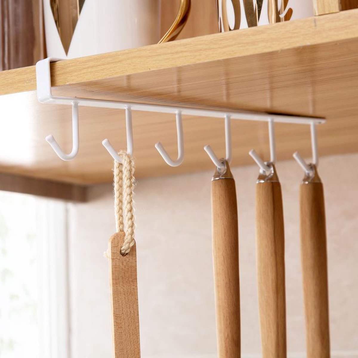 Keuken Opbergrek - ophangrek - ophanghaken - Glazen houder - Keukenrail - Panhouder - Handdoekhouder - Kopjes houder - Organizer Opberger Rek - Wit