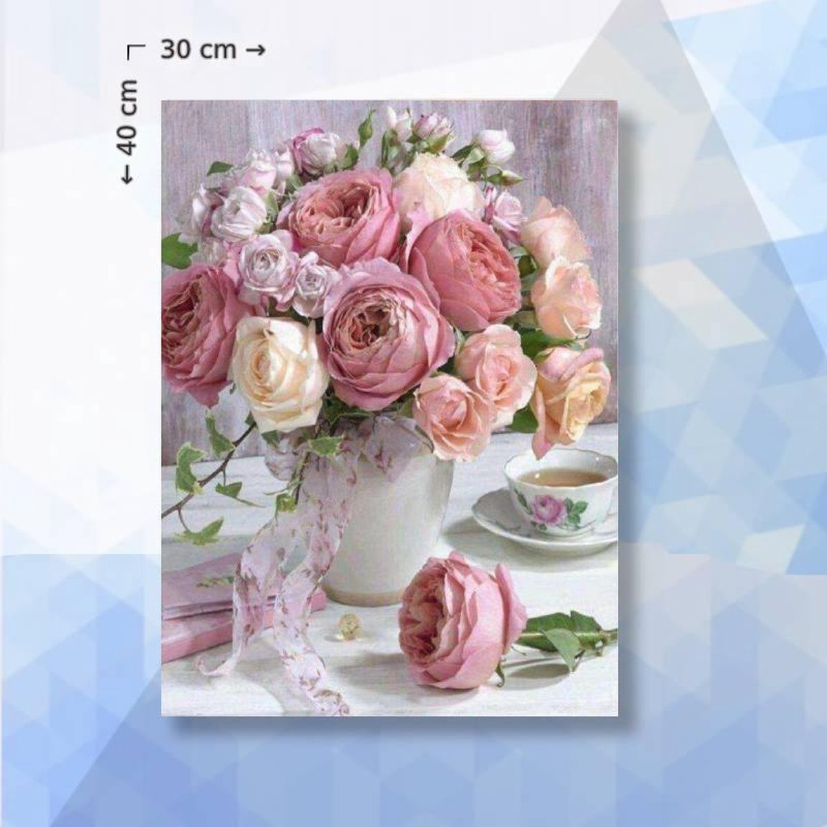 Diamond Painting Pakket Roze En Witte Rozen - ronde steentjes - 30 x 40 cm