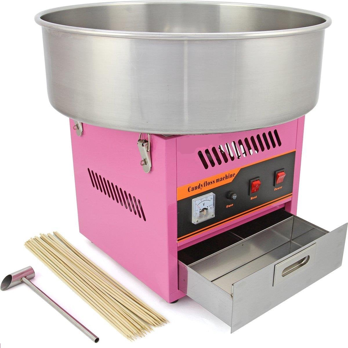 Professionele RVS suikerspinmachine - Roze - met roestvrijstalen suikerschep en kom - verjaardagsfeestjes
