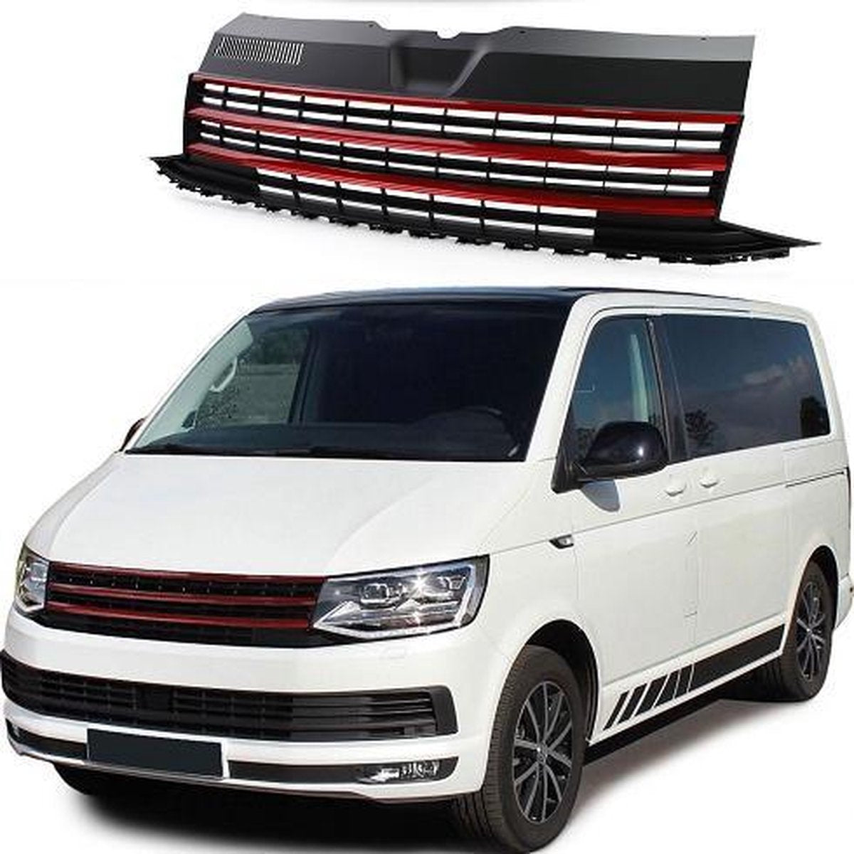 Grille rood zwart voor VW T6 Transporter/ Bus