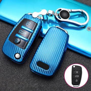 Voor Audi vouwen 3-knops auto TPU sleutel beschermhoes sleutelhoes met sleutelring (blauw)
