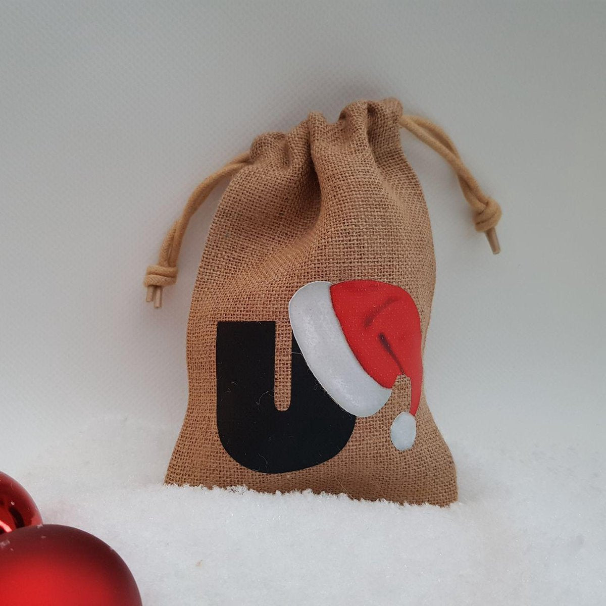 Jute kerst zakje - letter U