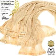 CAIRSTYLING CS630 Super Double INVISIBLE Clip-Ins Human Hair Cool Blonde Ombre Natural Highlights Remy Extensions - 110 Gram 21 Inch / 54 CM Lengte - Trending Onzichtbare Band Haaraanzet - New 2021
