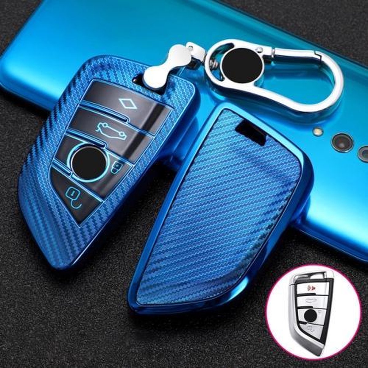 Voor BMW Blade 4-knops A-versie Auto TPU Sleutel Beschermhoes Sleutelhoes met sleutelring (blauw)