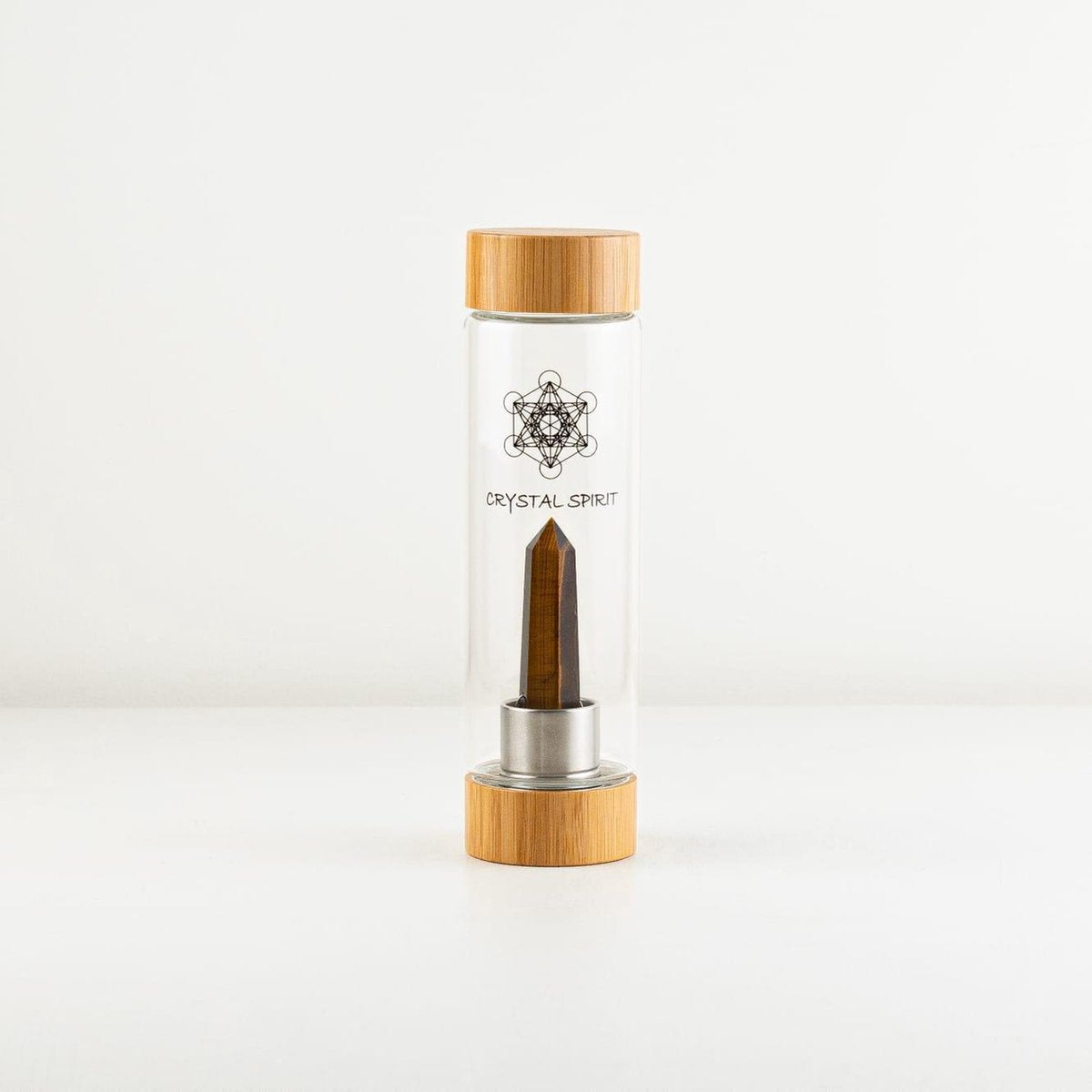 Crystal Spirit - Waterfles met kristal - (NL 2dgn levertijd) - Tiger Eye - grote edelsteen - hexagon edelsteen - Tijgeroog - 550ml - edelsteenwater - bamboe
