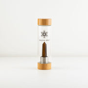 Crystal Spirit - Waterfles met kristal - (NL 2dgn levertijd) - Tiger Eye - grote edelsteen - hexagon edelsteen - Tijgeroog - 550ml - edelsteenwater - bamboe