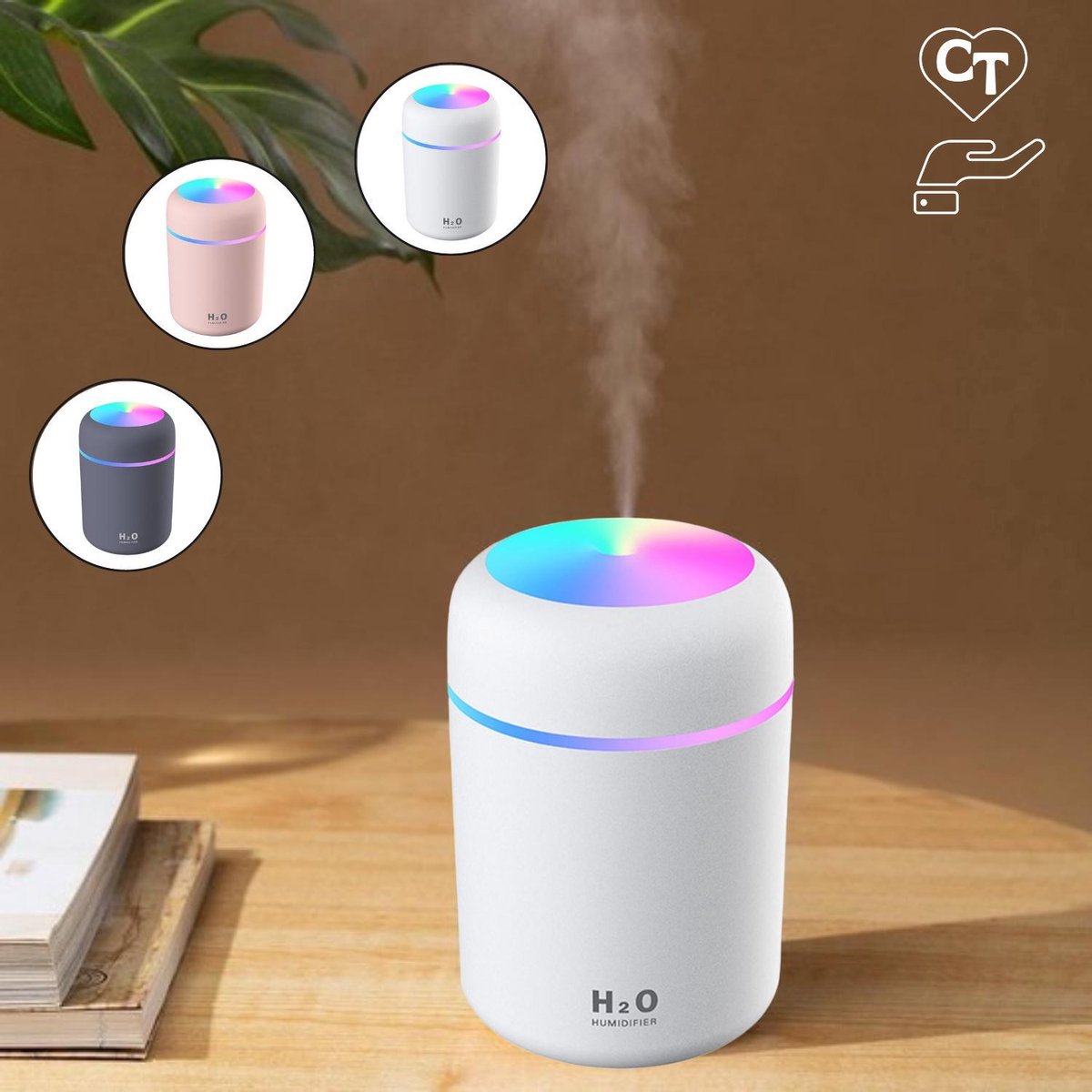 Luchtbevochtiger en Aroma Diffuser - Inclusief 5x navulling - met Nachtlampje - Aromatherapie - Vernevelaar Slaapkamer - Geurverspreider - Wit 300ml