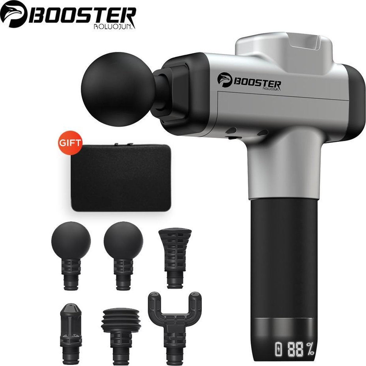Booster® Professionele Massage Gun - Sport en Relax Massage - 6 Opzetstukken - Vermindert spierpijn en voorkomt blessures - Krachtige Accu