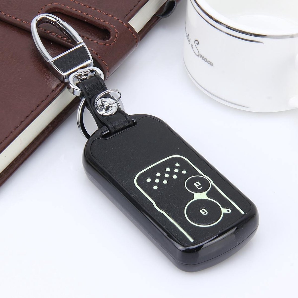 Auto Auto PU Leer Intelligentie Lichtgevende Effect Sleutelhanger Bescherming Cover voor CRV Crosstour (Zwart)