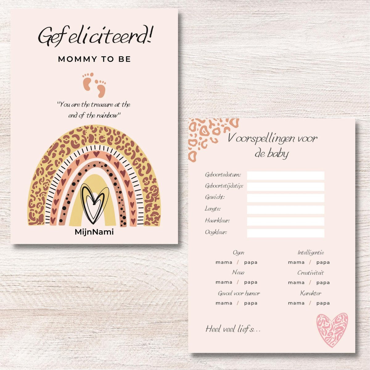 Babyshower Invulkaarten Panter Naturel 10 stuks - A6 300 Grams - Baby Voorspellingen - Babyshowerspelletjes