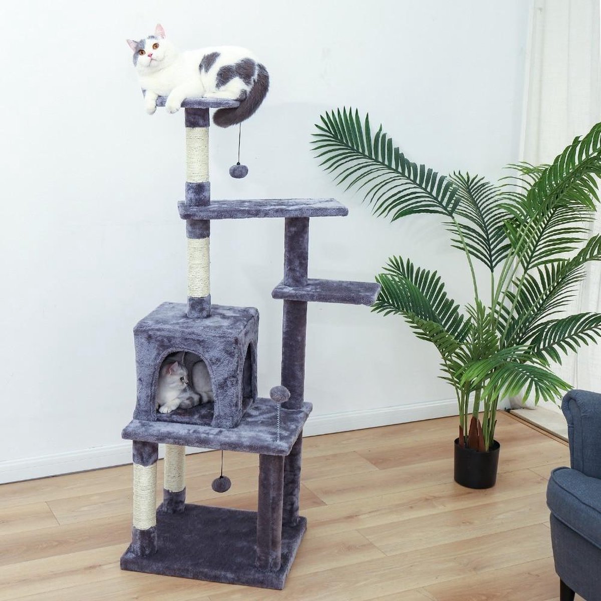 Baymate Huisdier Krabpaal Condo Huis Scratcher Krabpaal Klimboom Speelgoed voor Kat Kitten Beschermende Meubels AMT0043GY