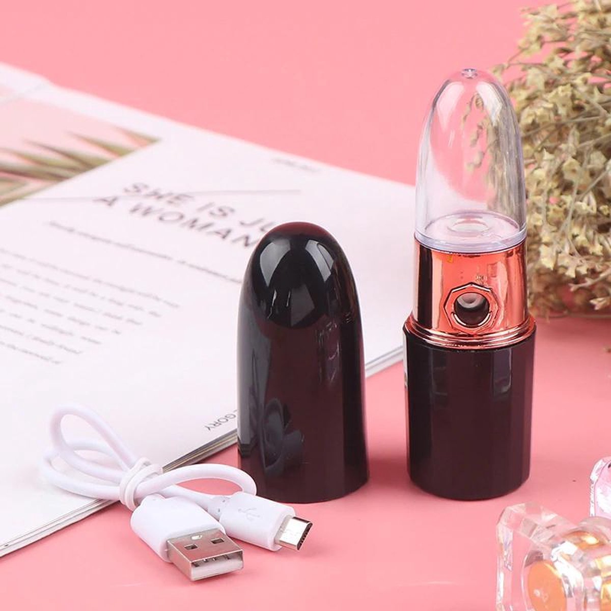 Face Steamer | Lipstick | Gezichtsbevochtiger | Draagbaar | Oplaadbaar | Luchtbevochtiger | Zwart