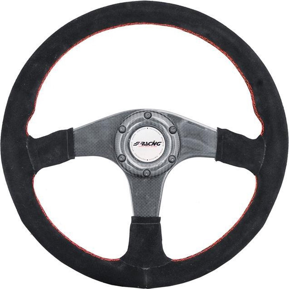 Simoni Racing High-End Racing Sportstuur Walter 350mm - Echt Carbon - Zwart Suede + Rode Stiksels