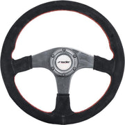 Simoni Racing High-End Racing Sportstuur Walter 350mm - Echt Carbon - Zwart Suede + Rode Stiksels