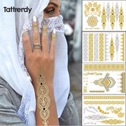 Gouden Zilveren Henna Tattoo | Plakken | Arabisch | Indiaans | Tattoo Set Body Mooie Neppe Tattoo | Bloem Tatoeage | Tijdelijke Tattoos | Nep Tatoeage | Dames Tatoeage | Temporarty Tattoo | Fake Flower Tattoo | Langdurige Nep Tattoo