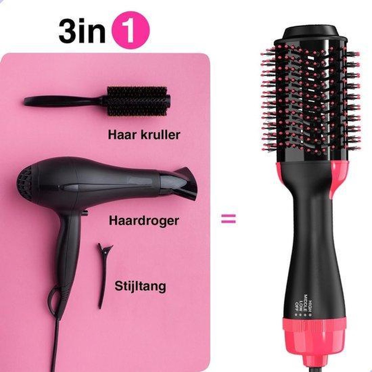 Luxe Föhnborstel 3 in 1 - Haardroger - Haarborstel - Krulborstel - Stijltang