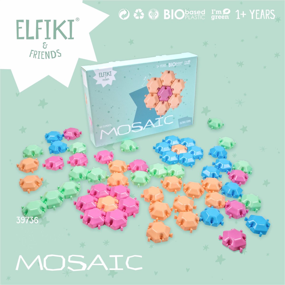 ELFIKI TOYS - Bioplastic Speelgoed - Mozaiek voor Kinderen - 60 elementen