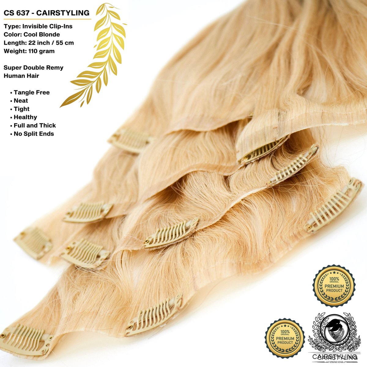 CAIRSTYLING CS637 Super Double INVISIBLE Clip-Ins Human Hair Brown Copper Red Remy Extensions - 110 Gram 22 Inch / 55 CM Lengte - Trending Onzichtbare Band Haaraanzet - New 2021