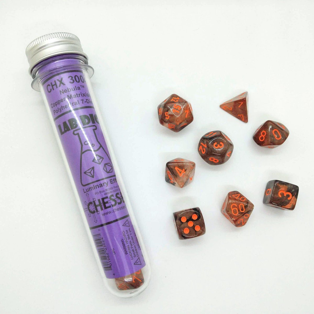 Chessex 8-Die set Lab Dice Nebula Copper Matrix/Orange
