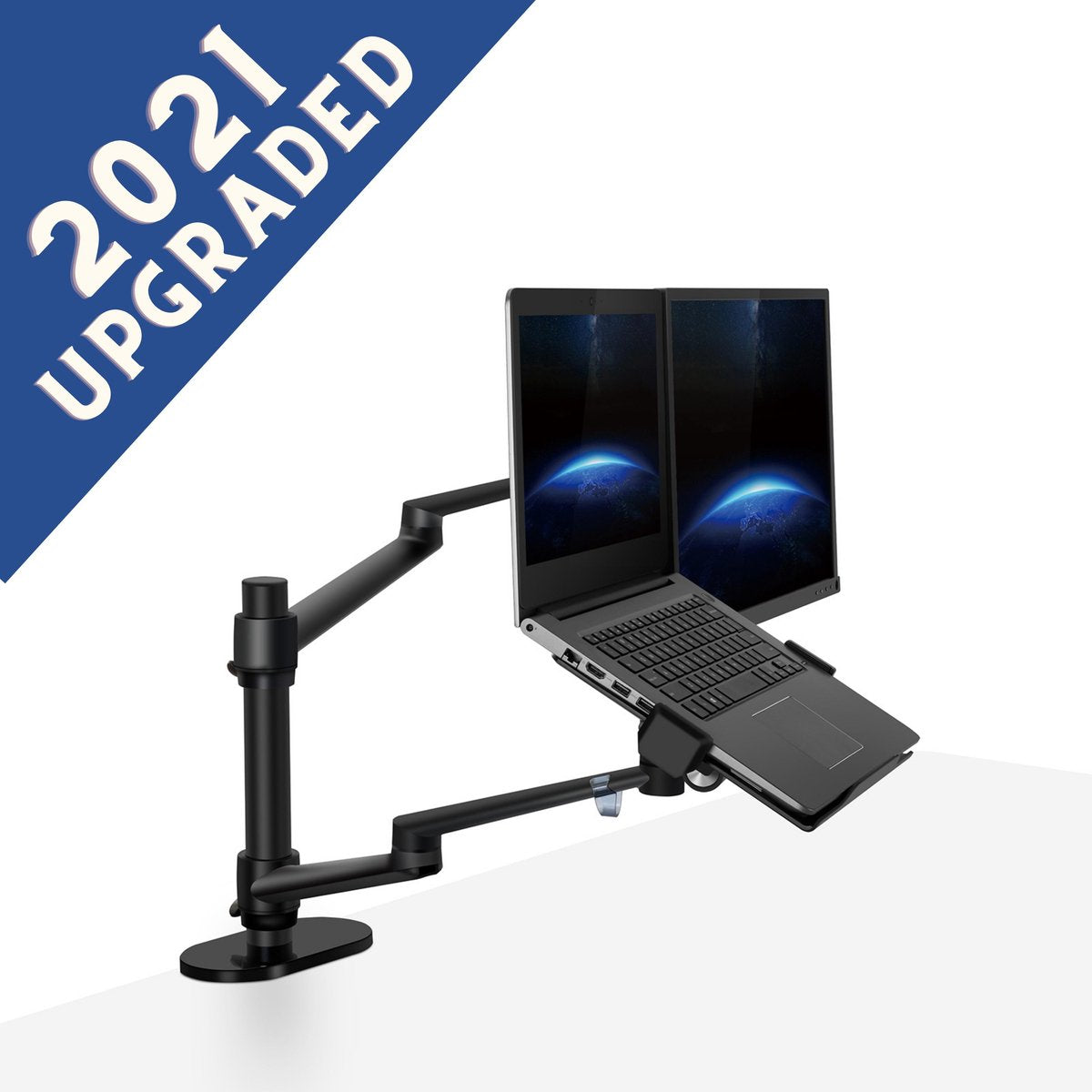 W&Z Monitor arm voor laptop scherm – Monitor beugel geschikt voor 2 schermen – Monitor Standaard – Laptop Standaard – Verstelbaar– Laptop Arm - Zwart