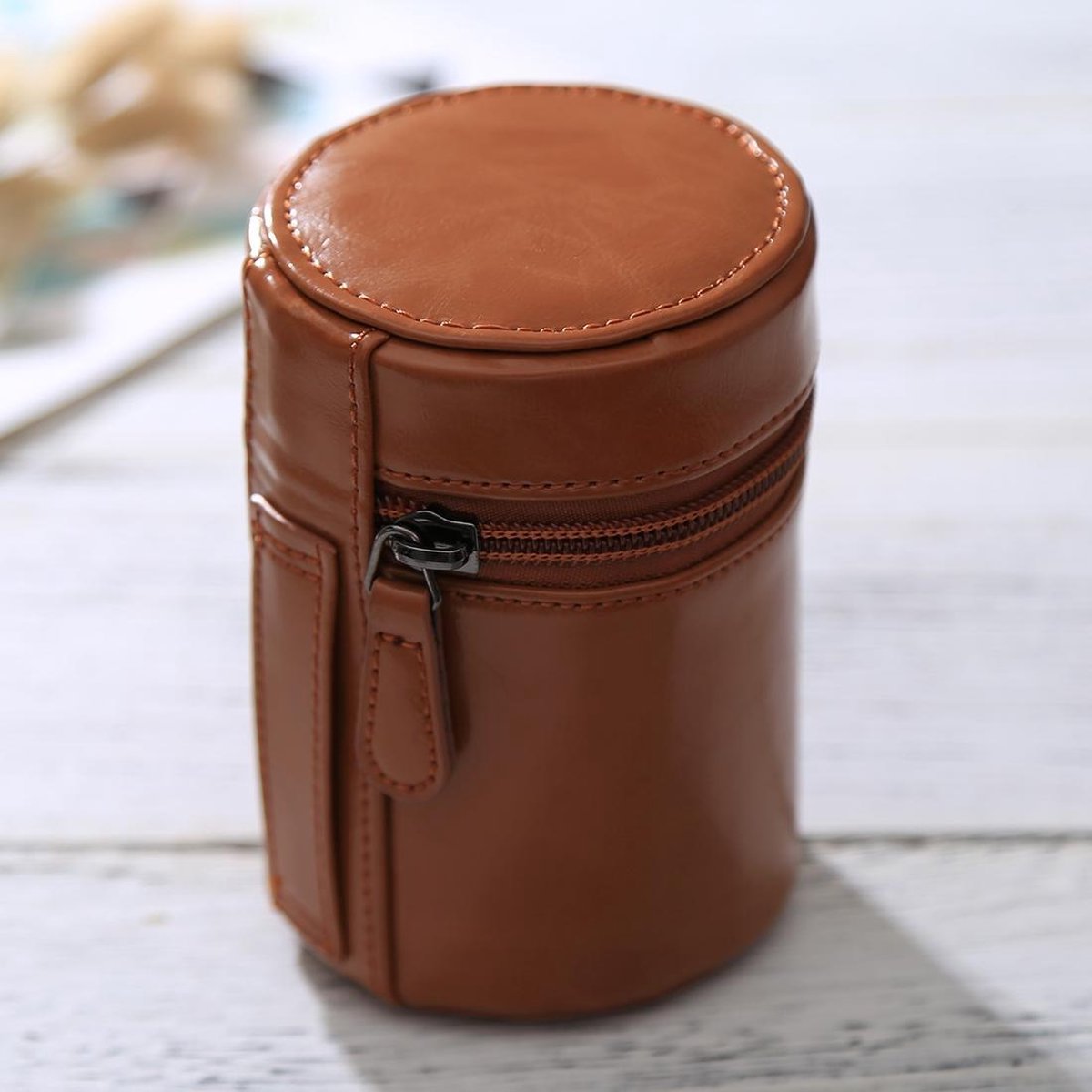 Kleine lenshoes PU lederen etui met ritssluiting voor DSLR-cameralens