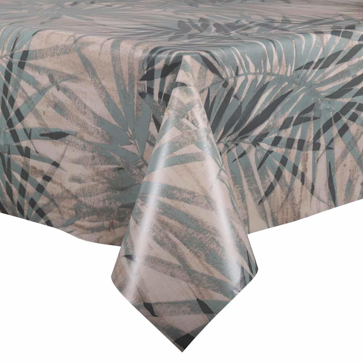 MixMamas Tafelzeil - 140 x 250 cm - Tropische bladeren - grijsblauw