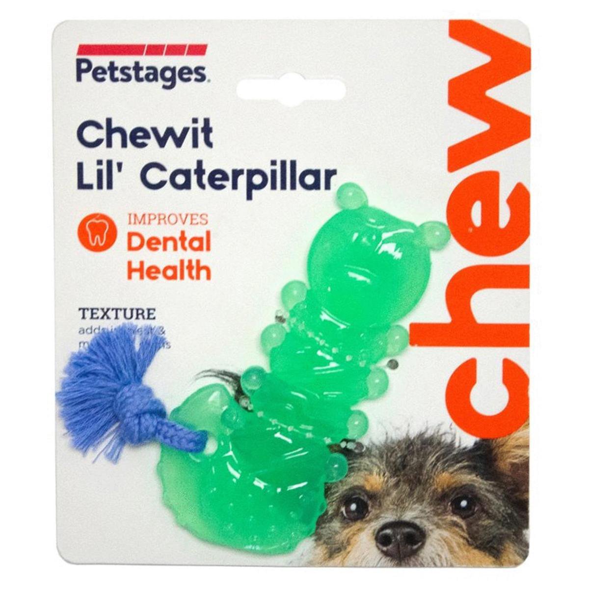 Petstages Orka Chewit Lil' Caterpillar - Hondenspeelgoed - 12x5x1 cm 100 g Mintgroen Blauw