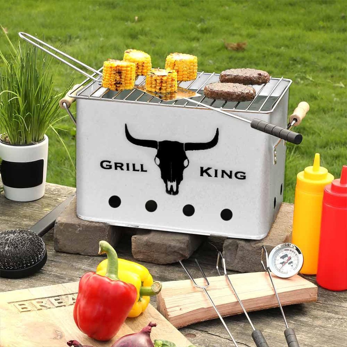 MikaMax - Grill King Houtskool BBQ - RVS - Inclusief Verwijderbare aslade & Inklapbare handvaten