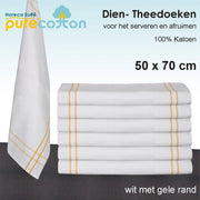Diendoek / theedoek wit met gele rand "100% katoen" - 12 stuks - 50x70cm | Homéé
