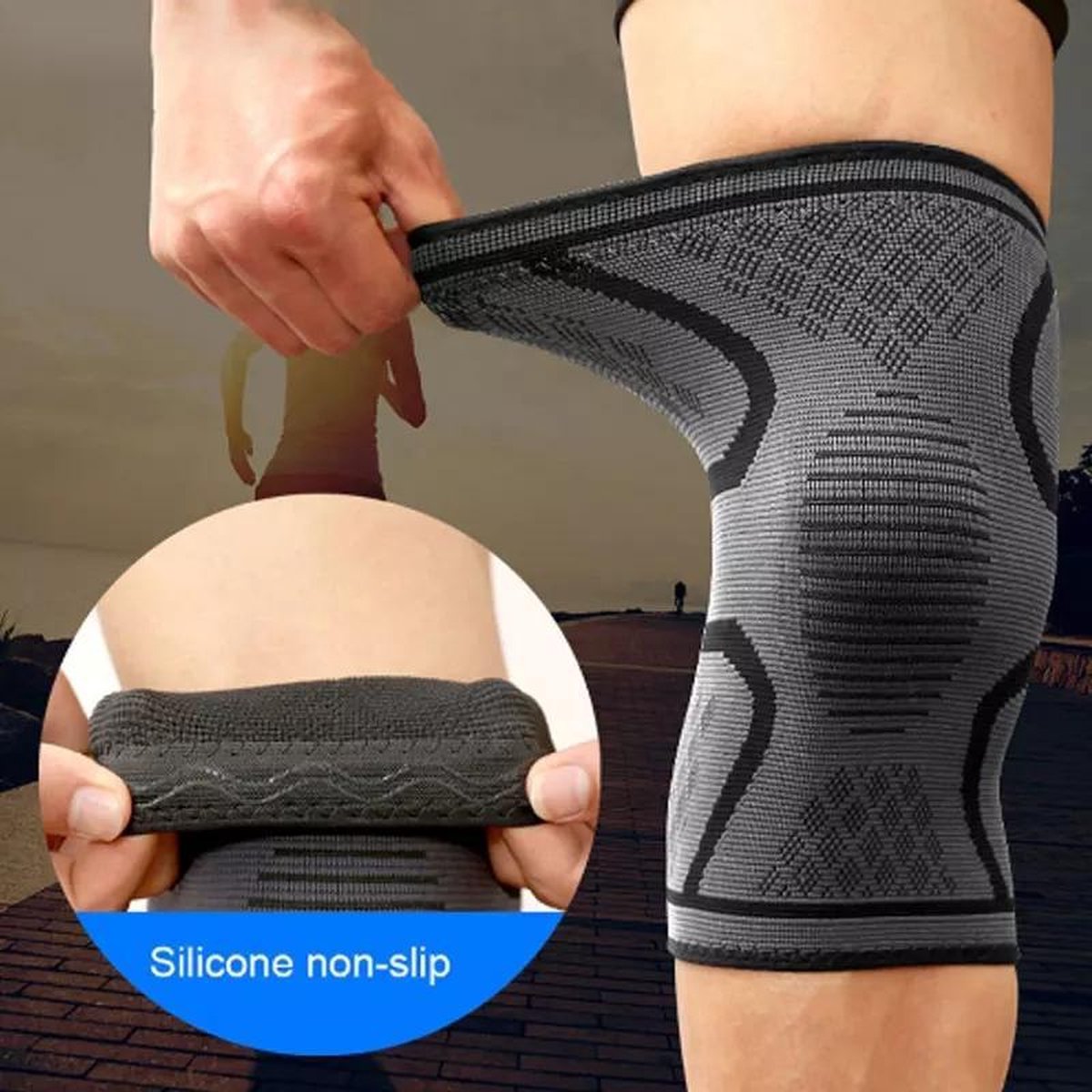 LOUZIR Kniebrace Kniebandage - Zwart / Grijs - maat L