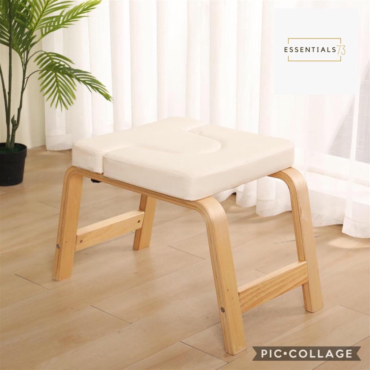 Essentials73 Yoga Stoel / Kruk - wit - Yoga Trainer - Yogastoel - Inversie stoel - Meditatiebankje - hout - Bankje - Headstand - Hoofdstand