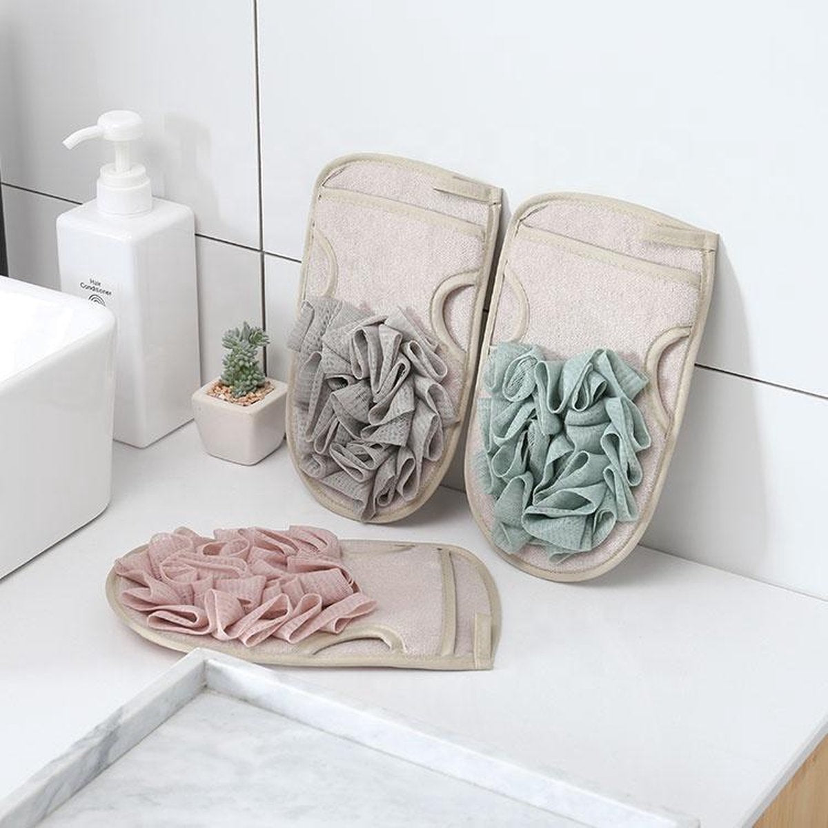 Luxe Scrubhandschoen - Badspons met scrubkant - Badspons - -Scrub & Massage Spons Bad - Grijs