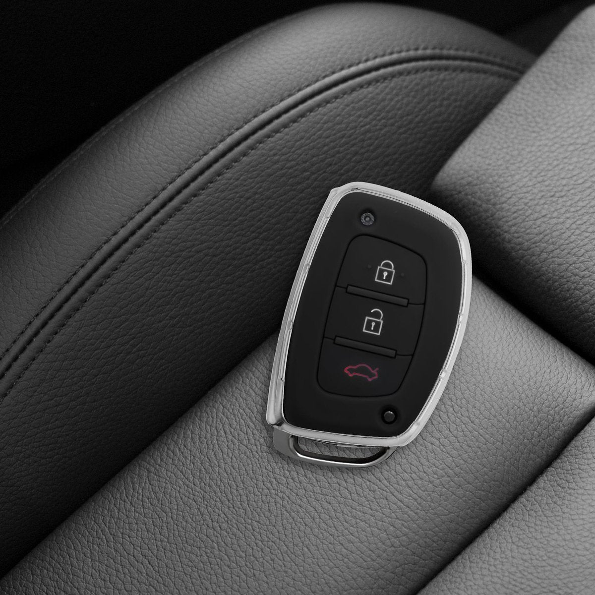 kwmobile autosleutelhoesje voor Hyundai Kia 3-knops autosleutel Keyless Go - sleutelcover van TPU in zilver / metallic zilver - Sneeuwbol met Sterren design