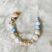 Babybeads - Speenkoord met naam - Wit met lichtblauwe tinten