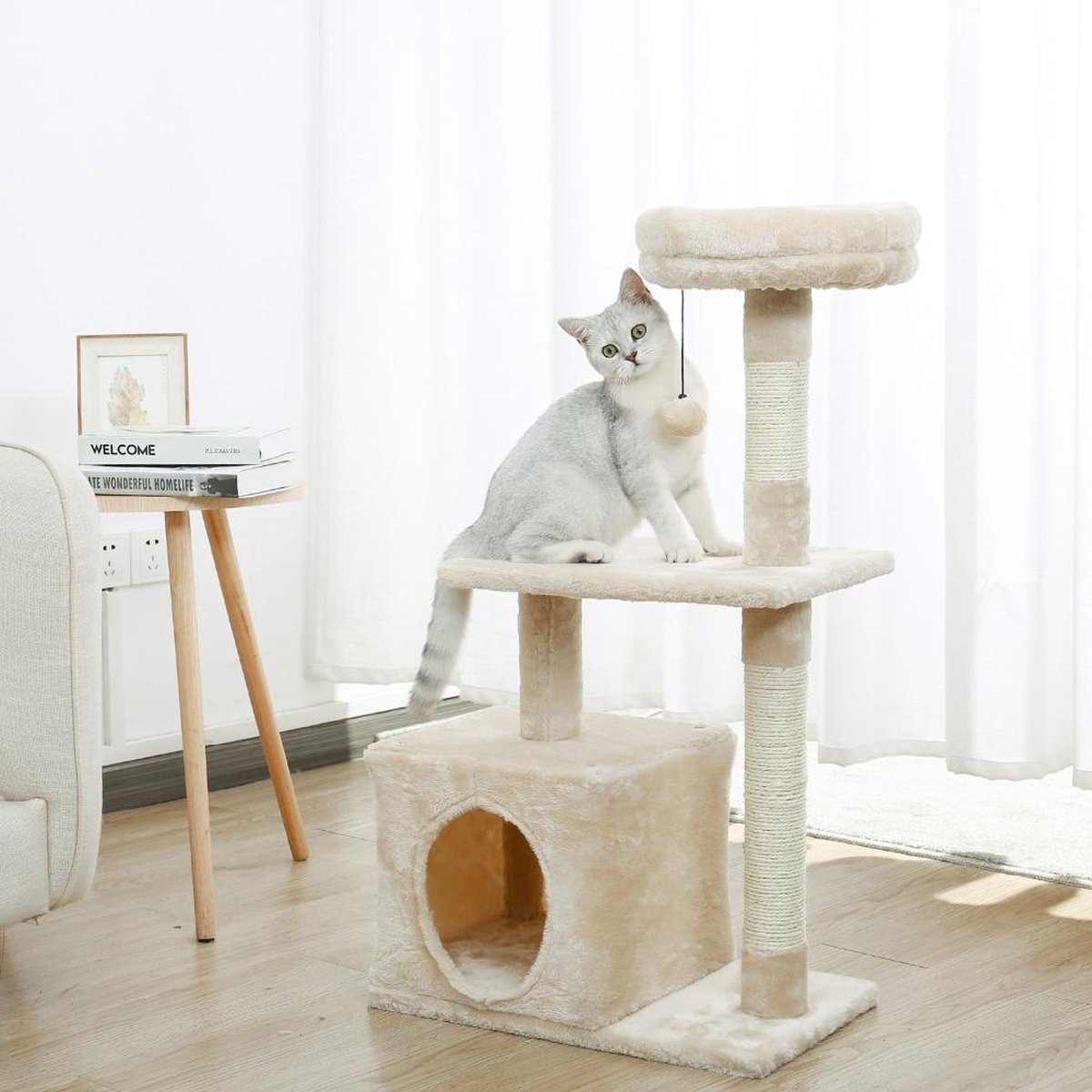 Baymate H228cm Huisdier Krabpaal Speelgoed Condo Kat Klimmen Toren multi-layer Met Hangmat Kat Huis Meubels Krassen Massief houten Post voor Kat AMT0044BG