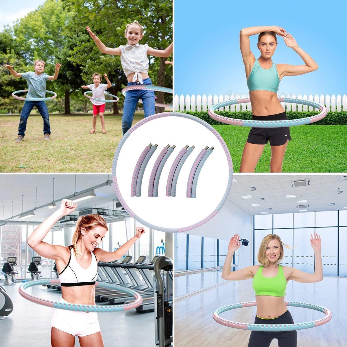 IGOODS Hoelahoep Fitness Voor jong en oud (grijs-Roze)