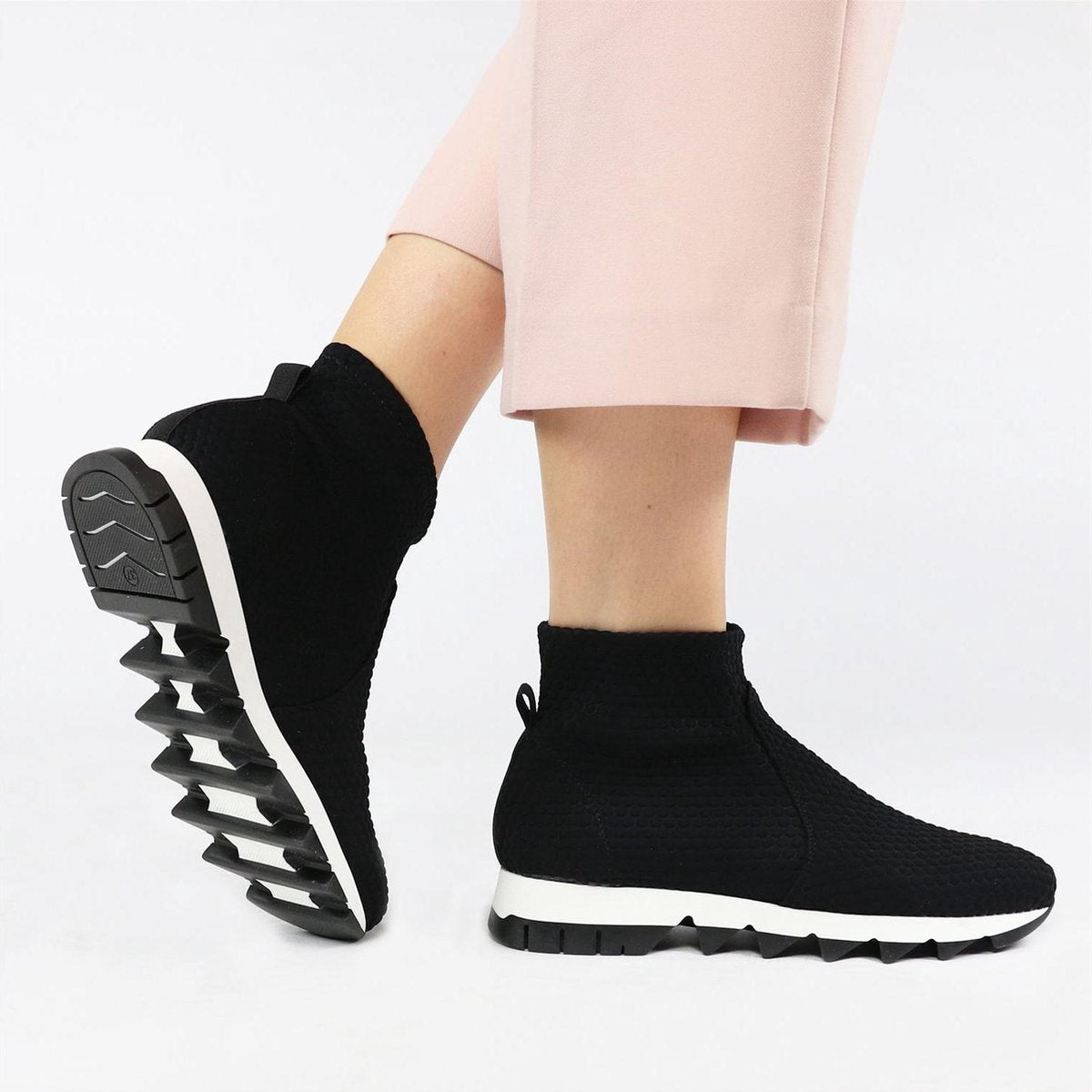 Rapisardi B4801 Exagon nero maat 39 elastische sockboot sneaker zwart