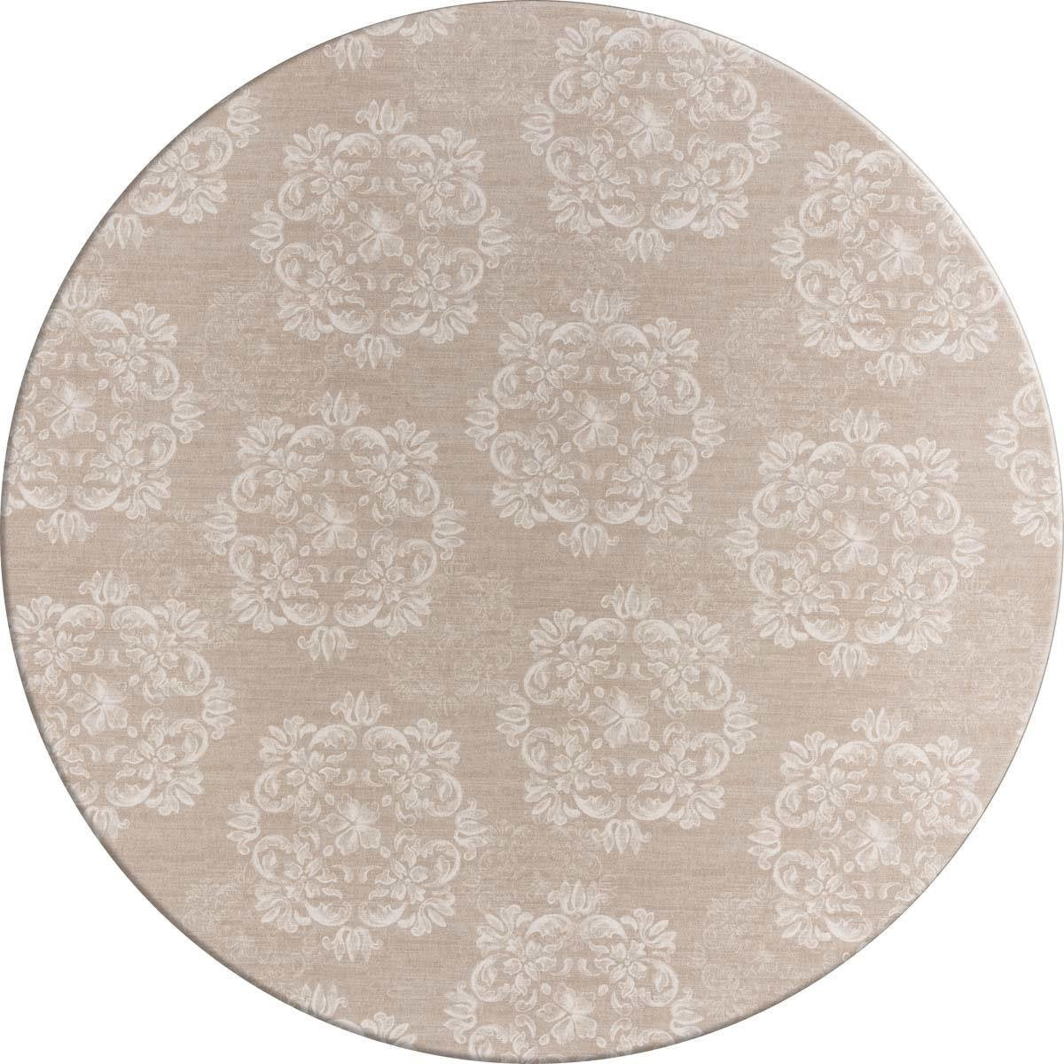 MixMamas Rond Tafelkleed Gecoat - Ø 140 cm - Krijt bloem Beige