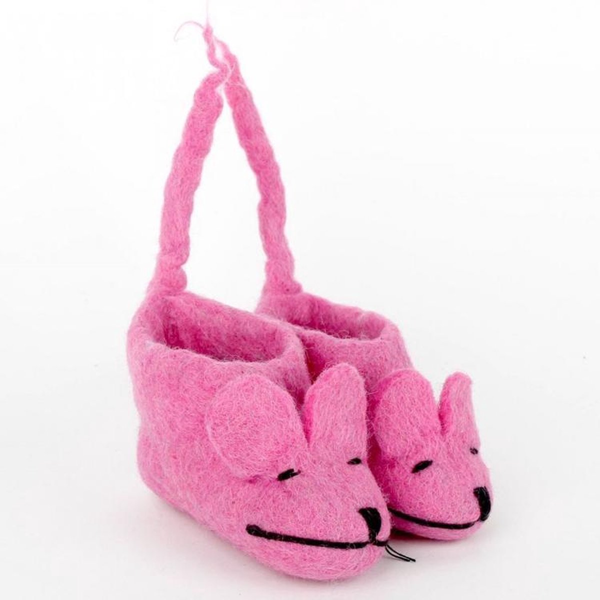 Vilten slofjes muisje met staart roze