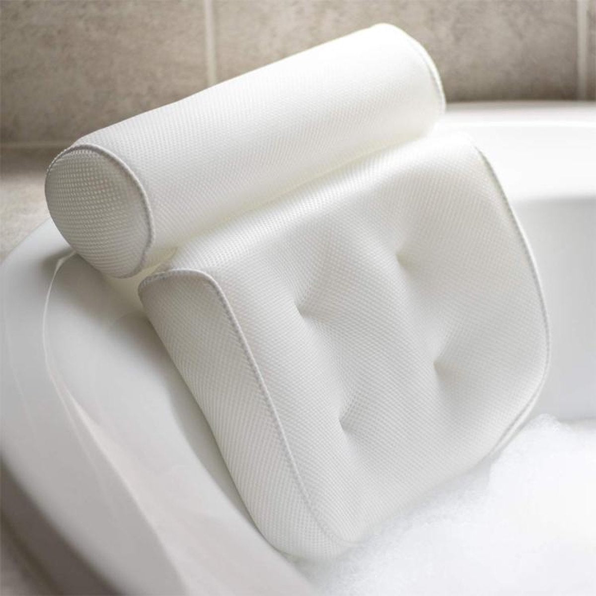 Badkussen-Anti Slip Zuignappen - Home Spa Kussen voor Rug/Schouder/Nek - voor In Bad en Jacuzzi Waterdicht - Wit