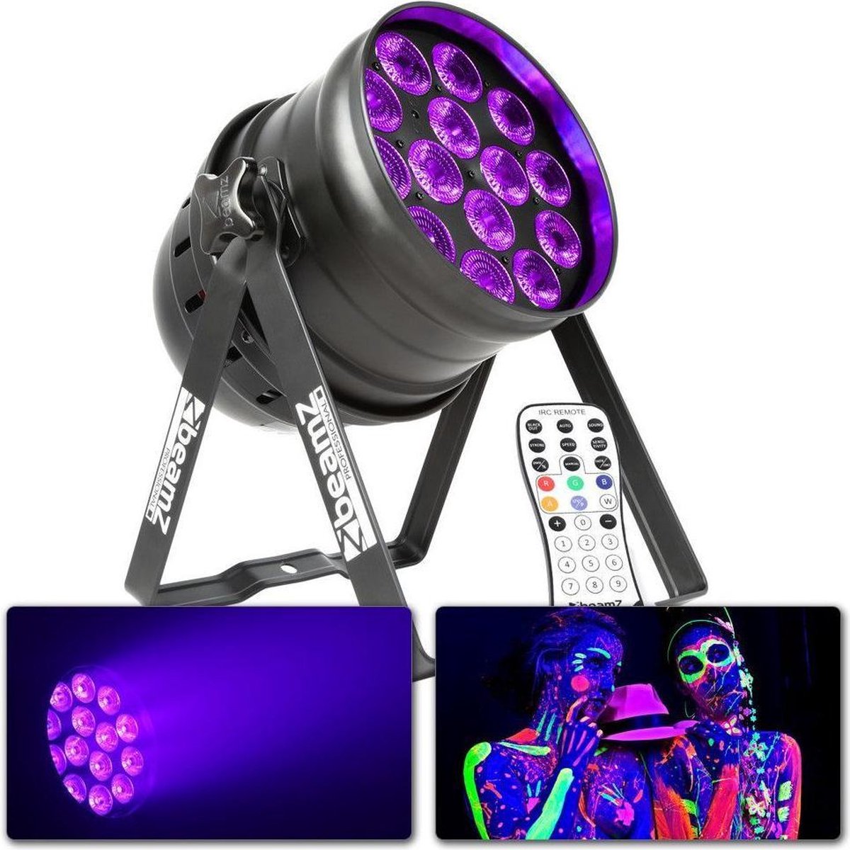 BeamZ BPP230 LED Blacklight in PAR64 behuizing met afstandsbediening - 14x 15W LED's