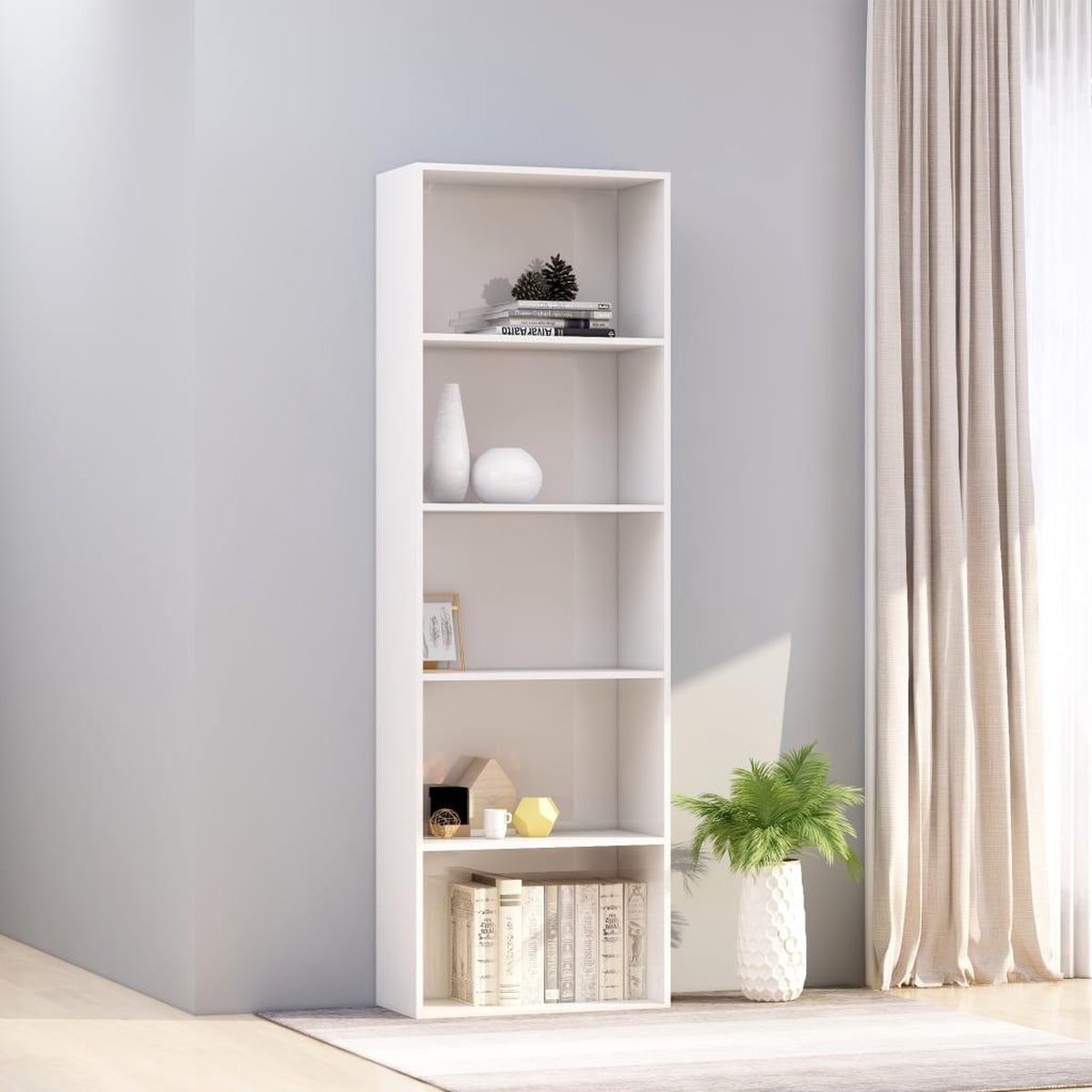 Boekenkast met 5 schappen 60x30x189 cm spaanplaat hoogglans wit
