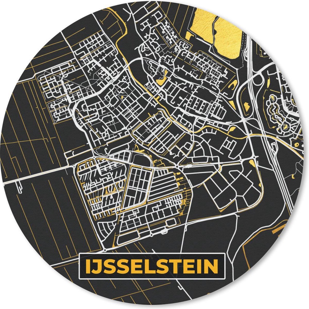Muismat - Mousepad - Plattegrond - IJsselstein - Goud - Zwart - 20x20 cm