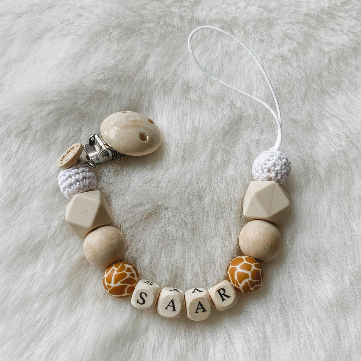 Babybeads - Speenkoord - Neutrale kleurtjes met Giraffeprint