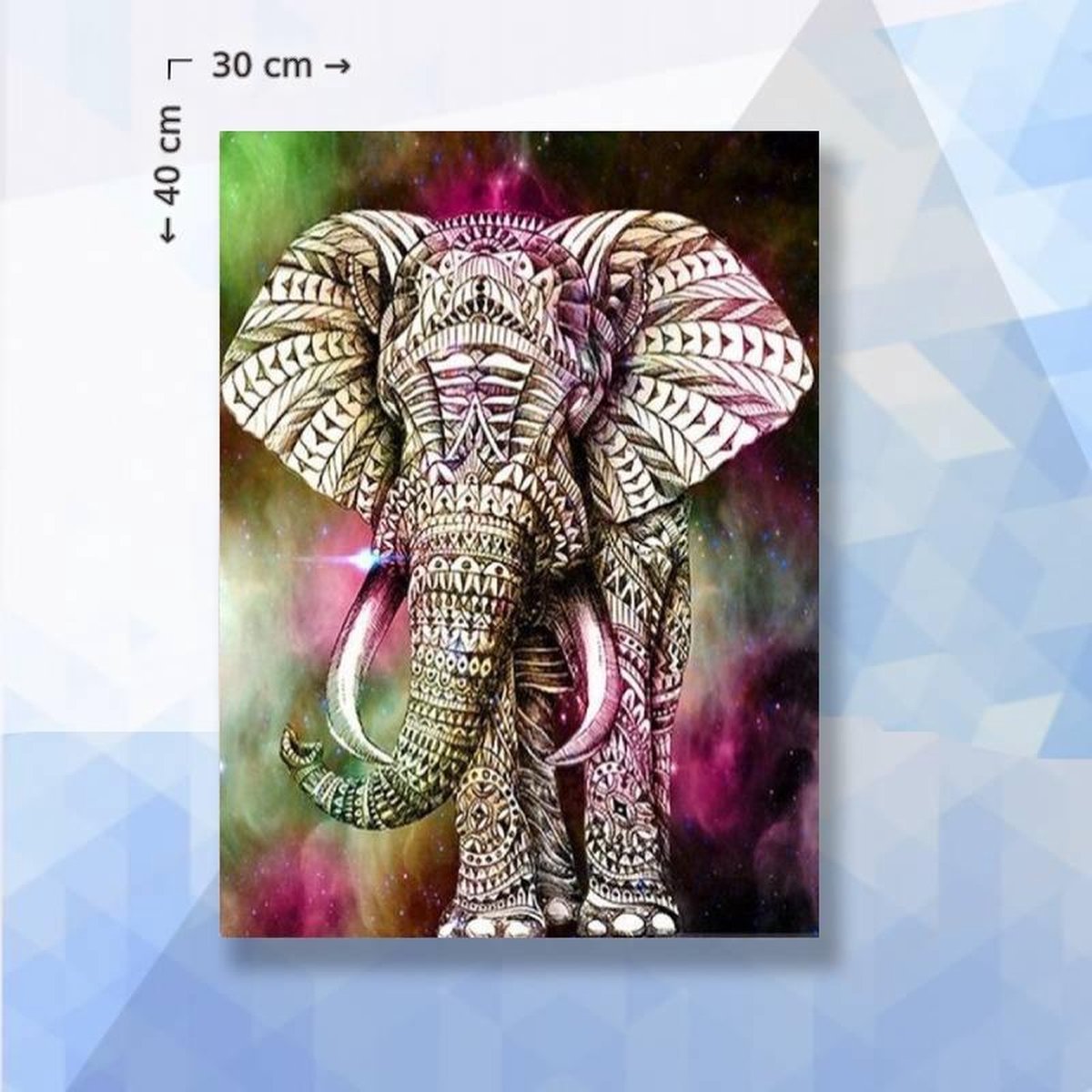 Diamond Painting Pakket Olifant Met Patroon- vierkante steentjes - 30 x 40 cm