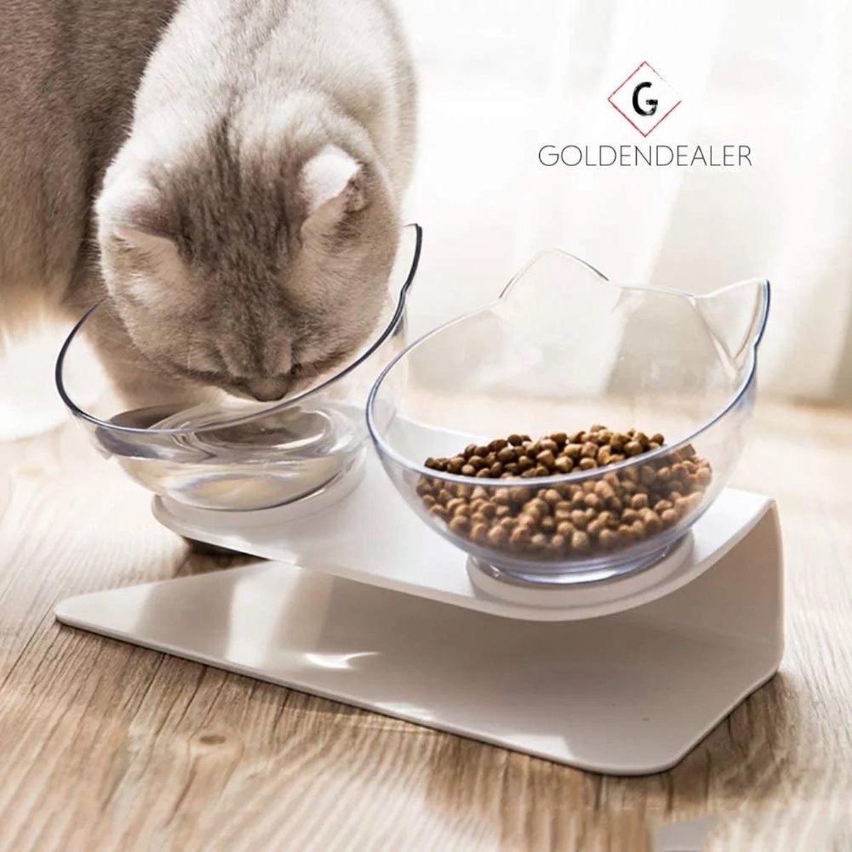 GOLDENDEALER™ - Dieren Water & Voer Set - Katten/Hon - Voerbak -kattenvoerbakjes - Voor Katten en Honden Dierenvoeding - Drink bak katten zonder morsen - Wit