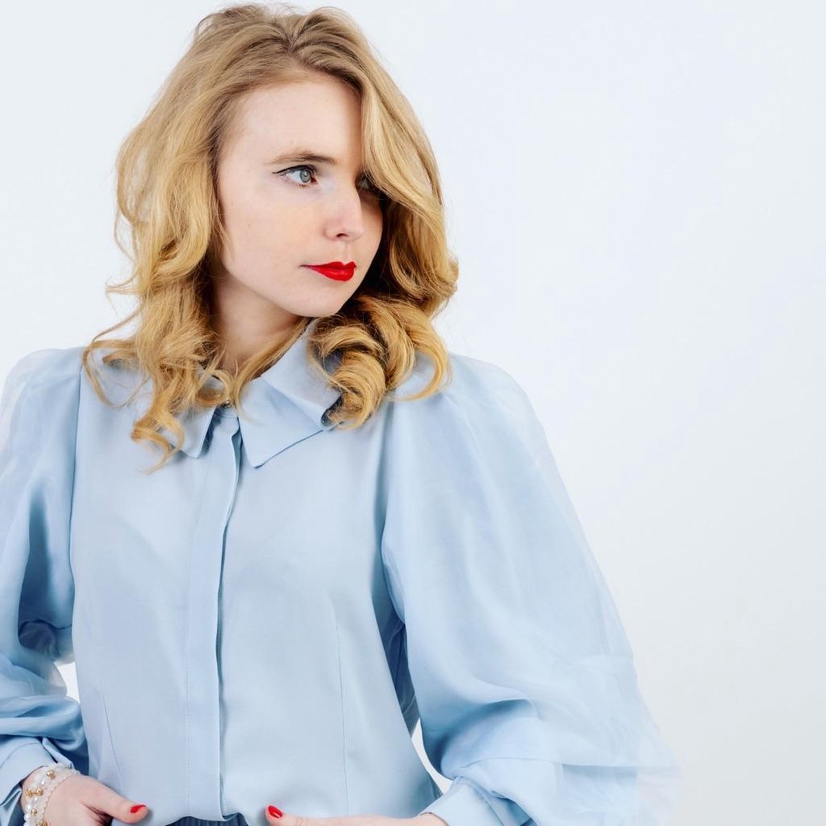 Karen By Simonsen - Blauwe blouse - Maat 42 - Vintage details