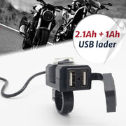 Dubbele USB aansluiting motorfiets - 12V 1Ah & 2.1Ah - USB lader motor scooter brommer - inclusief gratis profieldieptemeter