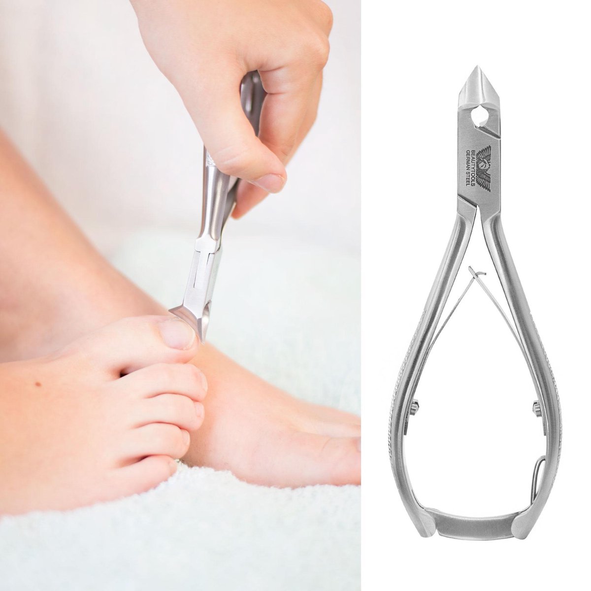 BeautyTools INOX Nagelknipper/Nageltang Voor Ingegroeide Harde Teennagels En Kalknagels - Dwarssnittang (Kopknipper) - 21 mm Gebogen Bek (NN-0003)